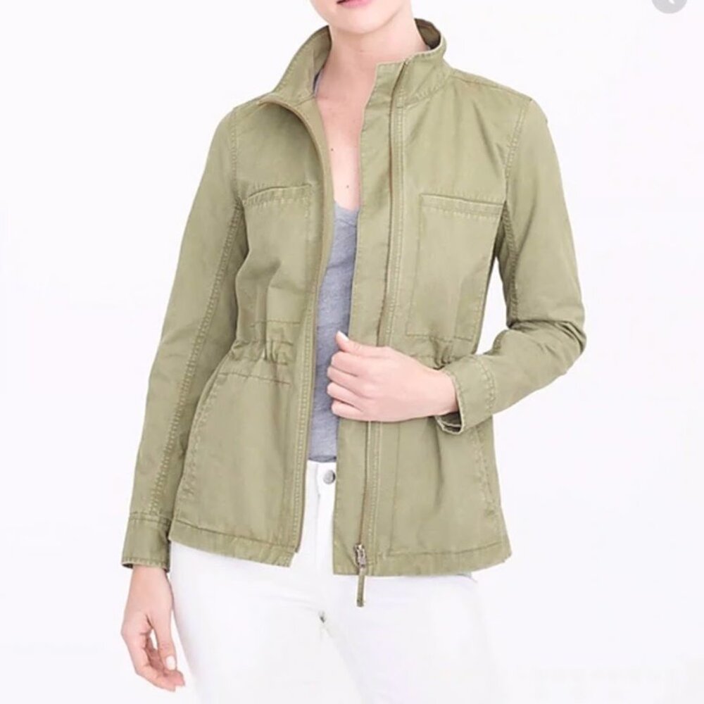 J Crew Women’s Olive Green Cotton Military Utility Pocket Jacket Small Size Zip